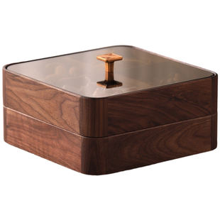 黑胡桃木四格果盘客厅茶几高端干果盒家用坚果盒过年糖果收纳盒子