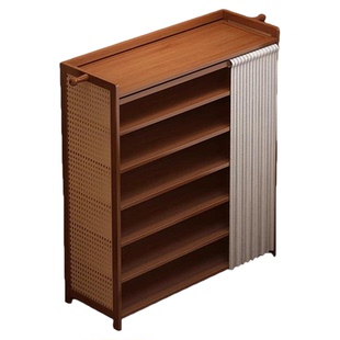 竹鞋架多层家用入户门口防尘置物架子出租房用外楼道带帘简易鞋柜