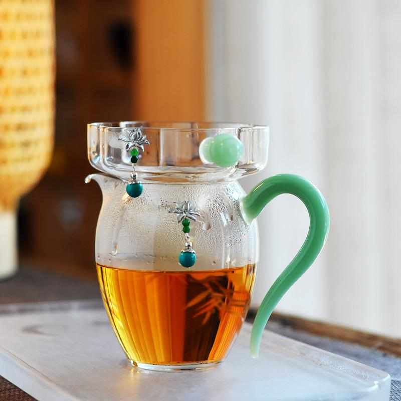 国风耐热玻璃茶漏一体公道杯茶过滤网手工滤茶网分茶器托高档套装