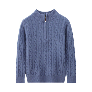 100%羊毛儿童麻花加厚套头拉链半高领纯羊毛衫男童秋冬季外穿毛衣