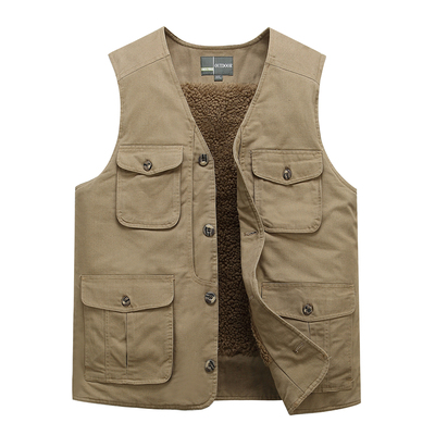 秋冬纯棉加绒多口袋马甲保暖背心