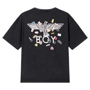 BOYLONDON2026春夏新款可爱图案纯棉短袖男女款休闲T恤N01016