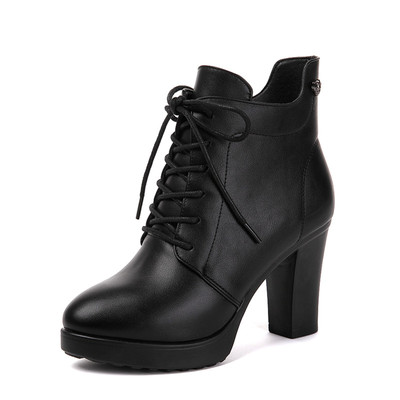 真皮靴子秋冬季英伦风高跟单鞋