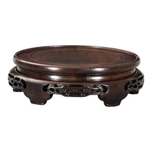 黑檀实木圆形花瓶花盆摆件底座香炉茶壶酒坛盆景托盘红木底座托架