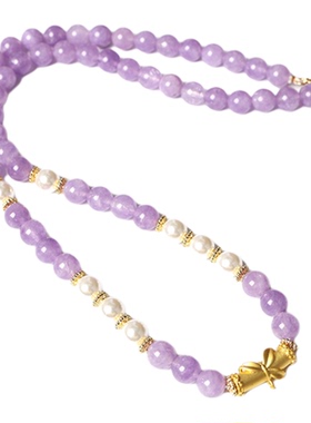泰国佛牌链佛牌绳挂绳吊坠绳子紫玉髓珍珠贝简约浅紫色新中式国风