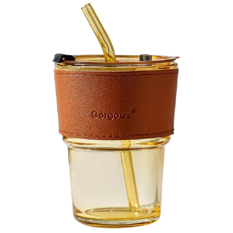新款竹节杯办公室带盖子吸管玻璃玻璃杯