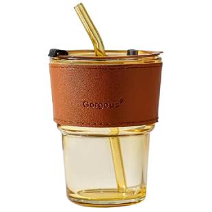 新款竹节杯办公室带盖子吸管玻璃杯女高颜值咖啡杯家用学生喝水杯