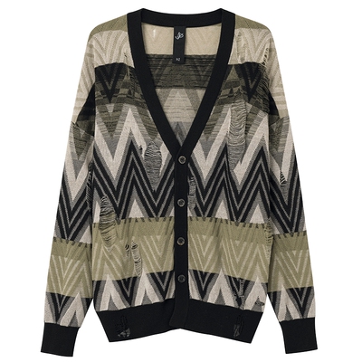 JDV商场同款绿色男士V领针织开衫