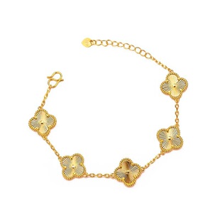 正品五花四叶草手链仿真黄金手链锡金包银沙金亮面镭射链子送女友