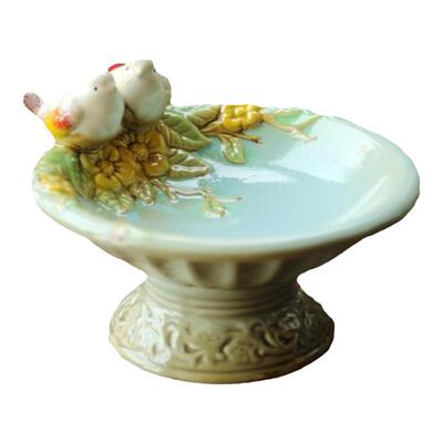 美式乡村釉面浅蓝色花朵果盘摆件