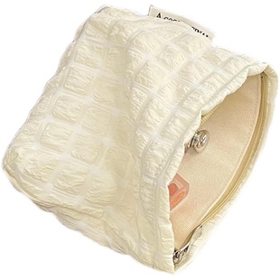 ins小众化妆包小号方形云朵包便携补妆收纳袋笔袋钱包纯色内胆包