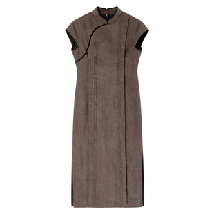 布小匠原创设计桑蚕丝龟纹香云纱旗袍女2026新款复古新中式连衣裙