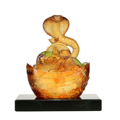 琉璃金蛇送福装饰摆件