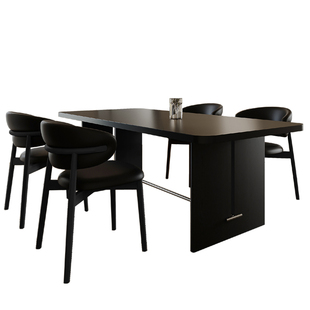 复古实木下挂岩板黑色中古风餐桌椅组合小户型设计师简约现代家用