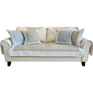 薄款纯棉沙发垫简约条纹高档四季通用全棉布艺柔软亲肤坐垫抗静电