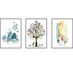 客厅装饰画沙发背景墙画后面的挂画现代简约北欧壁画免打孔三联画