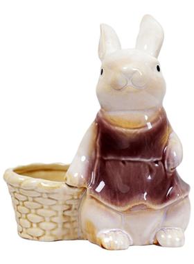 釉面陶瓷兔子情侣收纳可爱桌面装饰摆件家居庭院饰品客厅婚庆礼物