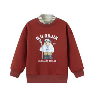 多多家童装加绒半高领卫衣假两件冬装中大童衣服保暖加厚冬季上衣