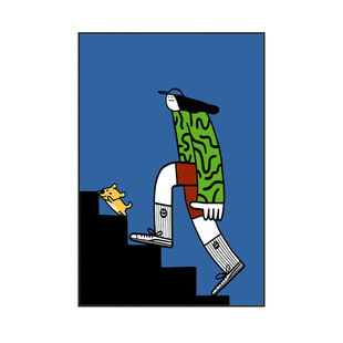 克莱因蓝创意趣味装饰画客厅小众艺术壁画卡通狗抽象极简卧室挂画