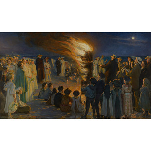 斯卡恩海滩的仲夏夜篝火佩德·塞韦林·克洛耶高清油画素材图片