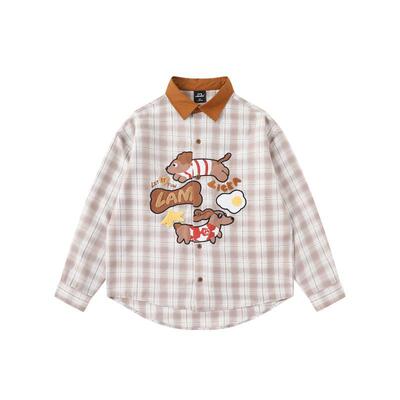 LAMLICKA腊肠狗贴布绣格子衬衫