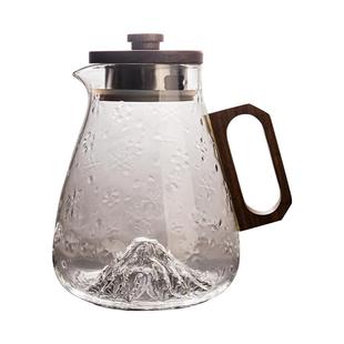 容山堂新款木把玻璃冷水壶围炉防爆开水凉水瓶大容量雪山花茶扎壶