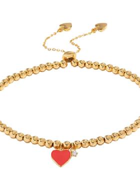 红色心形圆珠手链小众情人节礼物