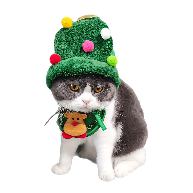 猫咪圣诞装帽子口水巾新年成猫幼猫可爱过年冬季衣服狗狗宠物用品