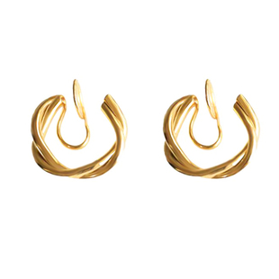 金色麻花素圈耳饰设计感复古港风扭圈耳环极简金属百搭无耳洞耳夹