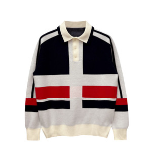 英伦雅痞男装时尚高端翻领针织衫秋冬新款复古拼色修身polo衫男款