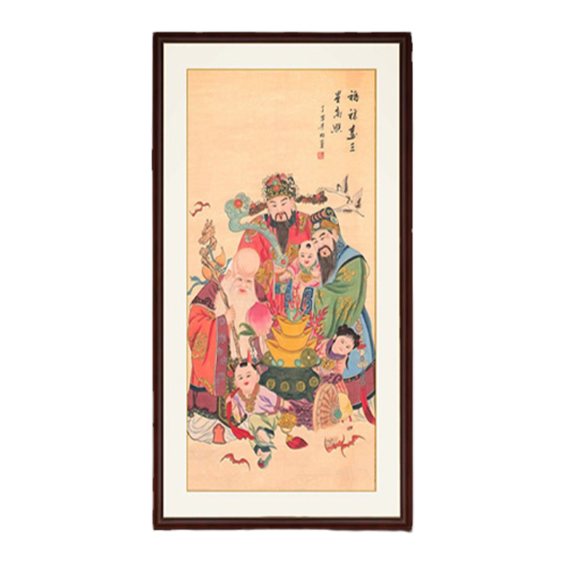 网红国画福禄寿三星高照中堂字画国画