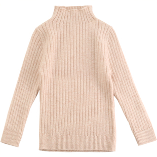 秋冬儿童半高领纯羊绒衫修身女童山羊绒打底衫宝宝中领毛衣白色薄