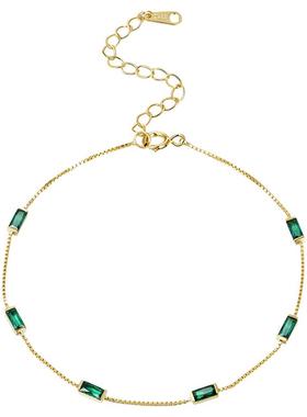 新款孔雀绿宝石手链女夏s925银手链镶钻镀金简约轻奢小众设计