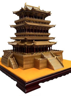 5东阳木雕木质工艺品摆件古建筑鹳雀楼模型工艺品礼品