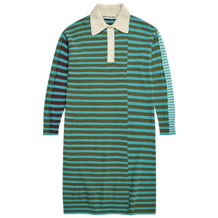 【美丽诺羊毛】IIIVIVINIKO2025冬新款不对称条纹针织连衣裙女