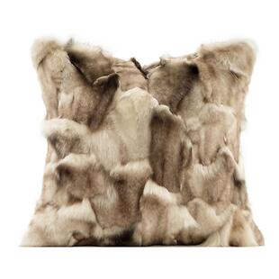 柏洛斯Classical〖岳山〗轻奢高级灰咖狐狸毛抱枕套床上沙发背靠