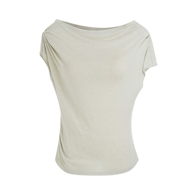 UNSPOKEN设计感褶皱斜肩短袖T恤女夏季2025新款宽腰头垂感半身裙