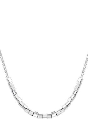 纯银小方块项链女锁骨链