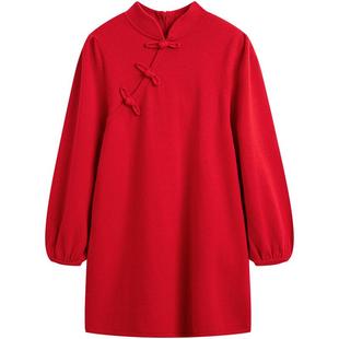 redcopper童装2025新款秋冬季女童年服红毛衣裙新年连衣裙针织裙