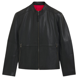 Hugo Boss红标 男士时尚休闲真皮夹克外套皮衣50540984 10271460