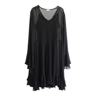 德国高端MH 肆意绽放 荷叶花边拼接透仙气V领中长裙两件套连衣裙