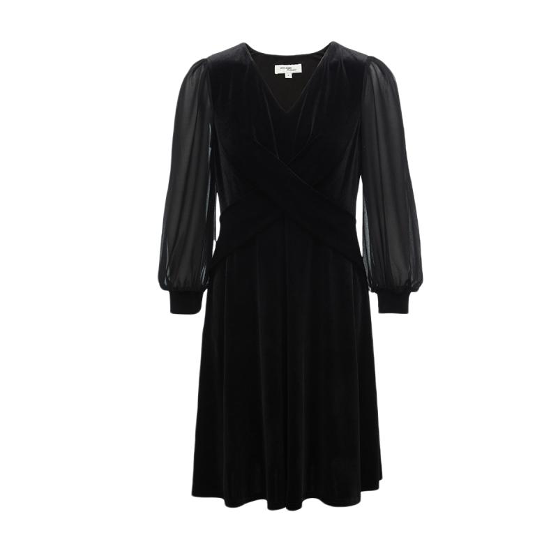 tq区绫致Vero Moda连衣裙秋冬新优雅V领泡泡七分袖时尚百搭