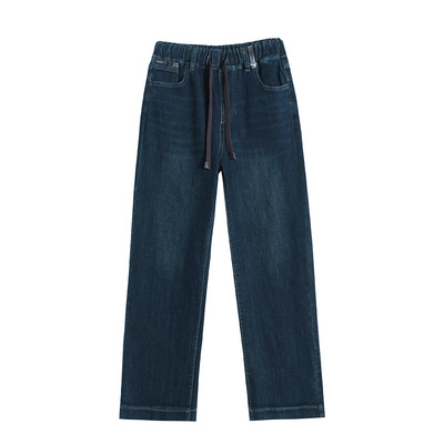 大码窄版阔腿牛仔裤女高腰直筒裤