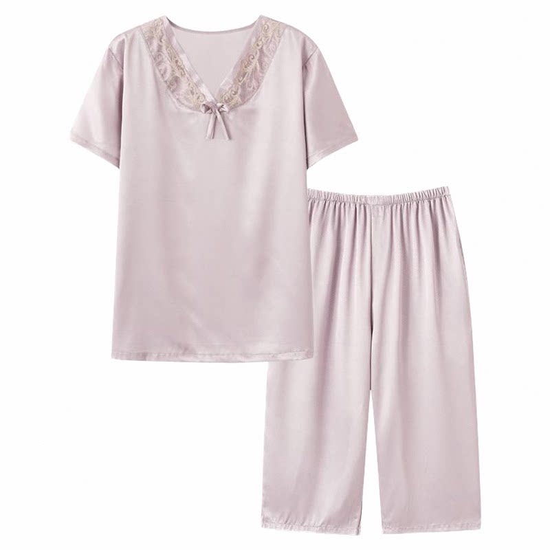 短袖中年妈妈夏季冰丝绸家居服