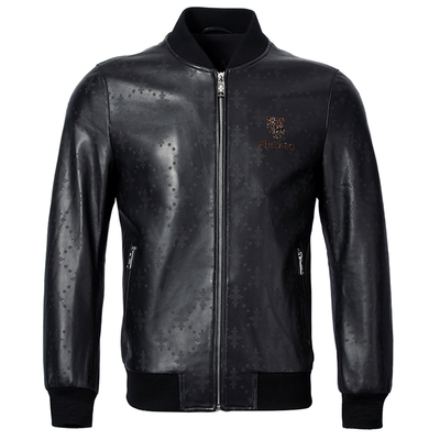 春季时尚休闲棒球领外套真皮皮衣