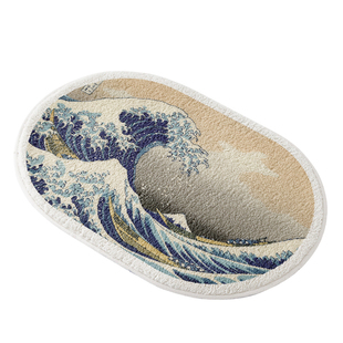 日式浮世绘 椭圆蛋糕绒浴室地垫卫生间门口吸水垫子地毯卫浴脚垫