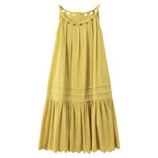 RUISHI芮时“南法遐想” 100棉编织镂空刺绣塔克吊带连衣裙女夏