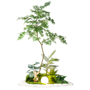 仿真绿植室内楼梯下造景空间转角盆栽假树景观植物布景人造树绿色