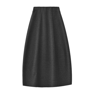 SEAWHEN海维恩冬季松紧腰半身裙显瘦遮肉中长a字牦牛绵羊毛花苞裙