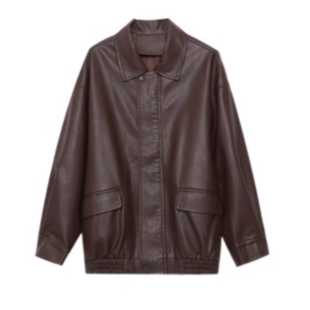 司南 炸街日常 美式复古PU皮翻领宽松机车夹克皮衣外套 SN8124